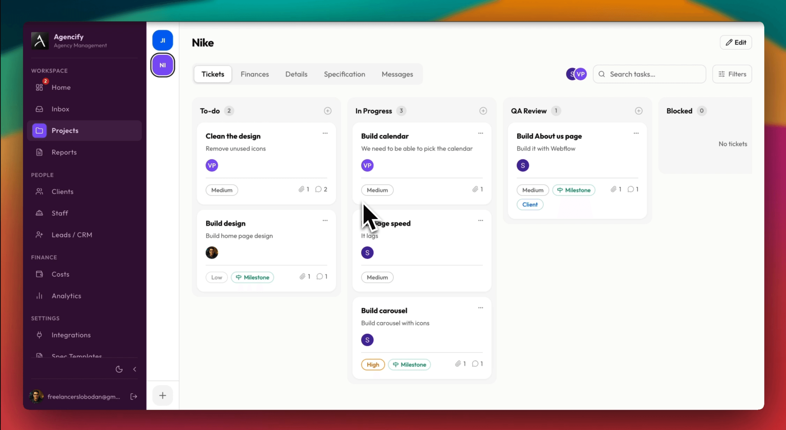 Agencify kanban ticket board